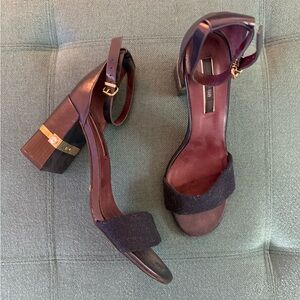 kensie Chic Navy Blue Block Heels with Pearl Detail